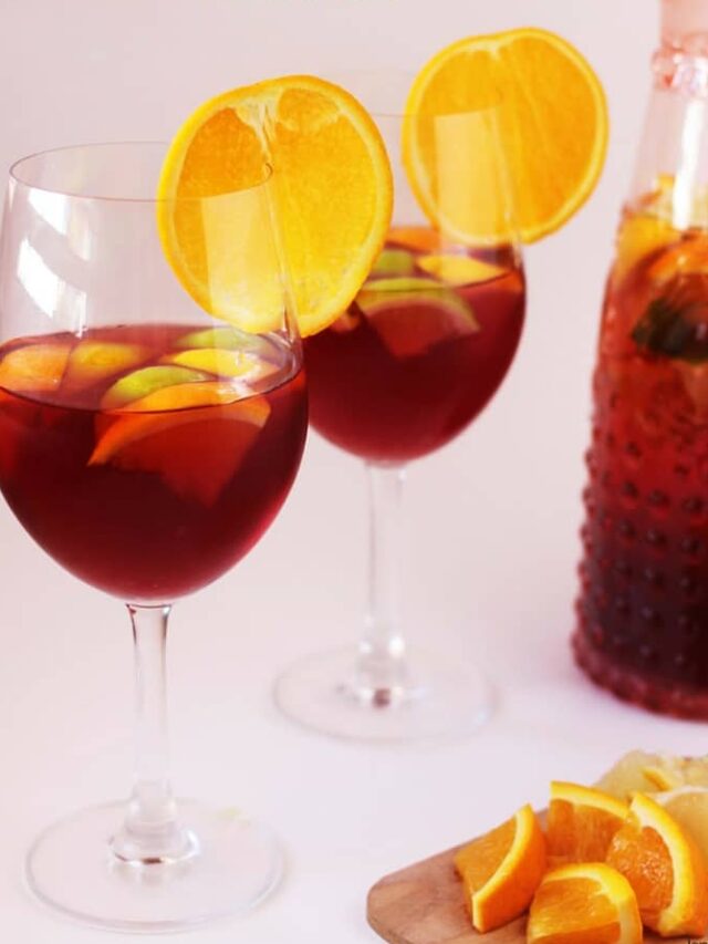 This Virgin Sangria Mocktail Recipe is a fun and festive option that is super quick to whip together right before your guests arrive, or even with them helping!