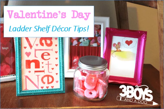Picture Frames add dimension to your valentine's day ladder shelf decorating project