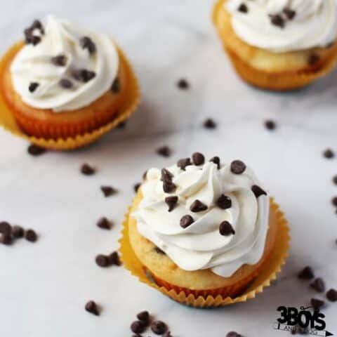 Chocolate Chip Cupcakes with Bright Chocolate Chip Frosting