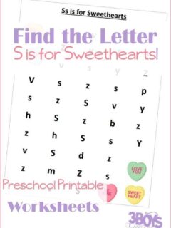 These Valentine's Day themed Find the Letter Printables: S is for Sweethearts will help your preschool and early-elementary aged children work on recognizing the letter S among many other letters of the alphabet.