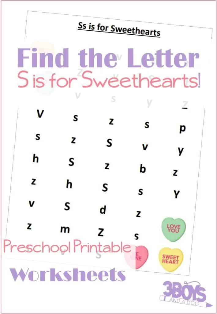These Valentine's Day themed Find the Letter Printables: S is for Sweethearts will help your preschool and early-elementary aged children work on recognizing the letter S among many other letters of the alphabet.