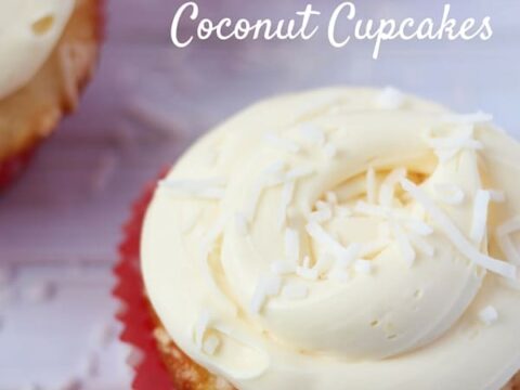 This Coconut Cupcake Recipe is a tropical cupcake recipe that's perfect for your beach-themed party menu