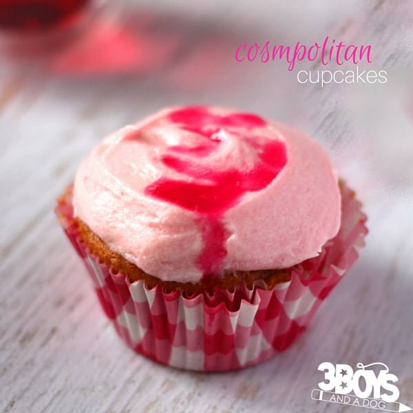 Wow - I love that pop of pink in these Cosmopolitan Cupcakes! I've been searching for a fun cosmopolitan cupcake recipe for girls' nights when you need to accommodate pregnant or abstaining guests