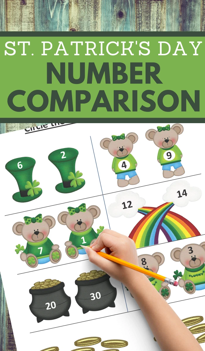 greater than math practice for early elementary in a cute saint patrick theme