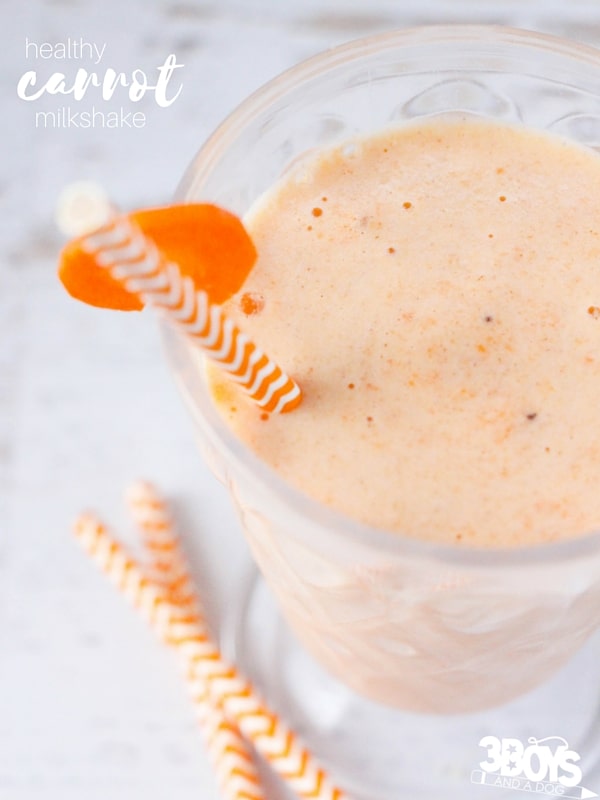 This healthy carrot milkshake is an amazing way to get kids to increase their fruit, vegetable, and dairy intake! A perfect sugar-free afternoon snack for kids