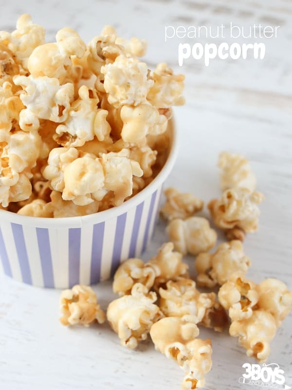 An easy & delicious recipe for peanut butter popcorn - a sweet & crunchy treat perfect for entertaining!