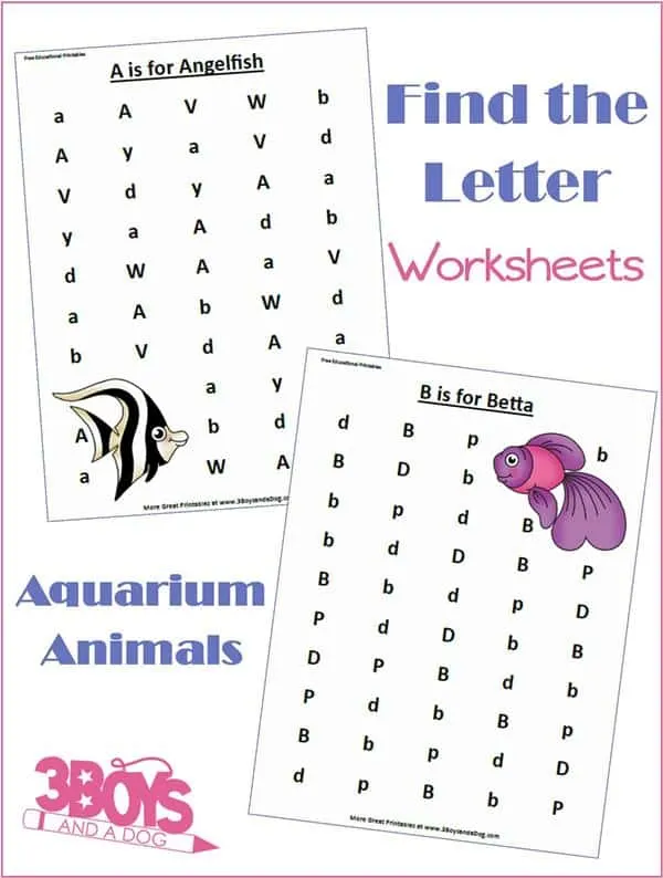 Aquarium Animals Letter Find Worksheets