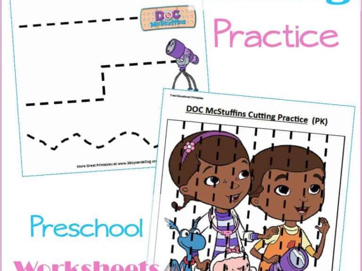 Doc McStuffins Preschool Cutting Practice Worksheets