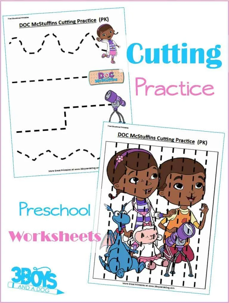 Doc McStuffins Preschool Cutting Practice Worksheets