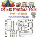 Circus Printable Worksheets for preschool through first grade