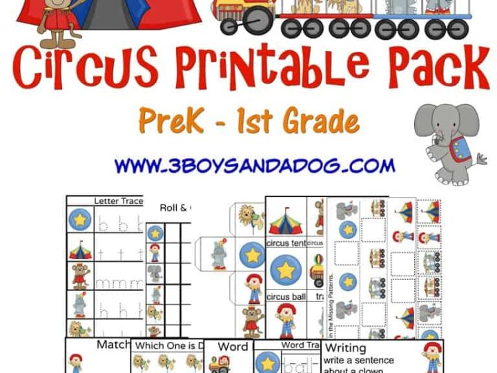 Circus Printable Worksheets for preschool through first grade