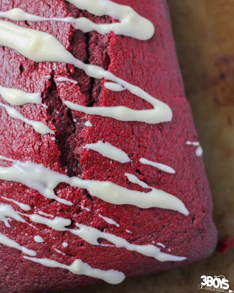 This red velvet bread is perfect for guests. The cream cheese drizzle just puts everything over the top - letting you know that you're in for a real treat.