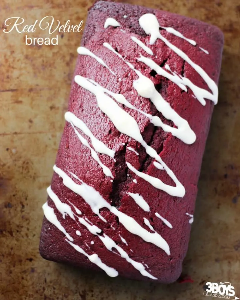 This red velvet bread is perfect for guests. The cream cheese drizzle just puts everything over the top - letting you know that you're in for a real treat.