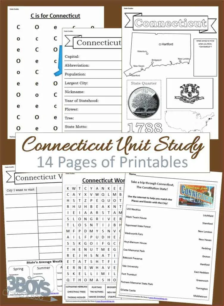Connecticut Unit Study 14 pages of printables