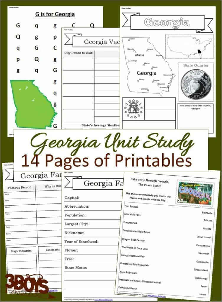 Georgia Unit Study 14 pages of printables