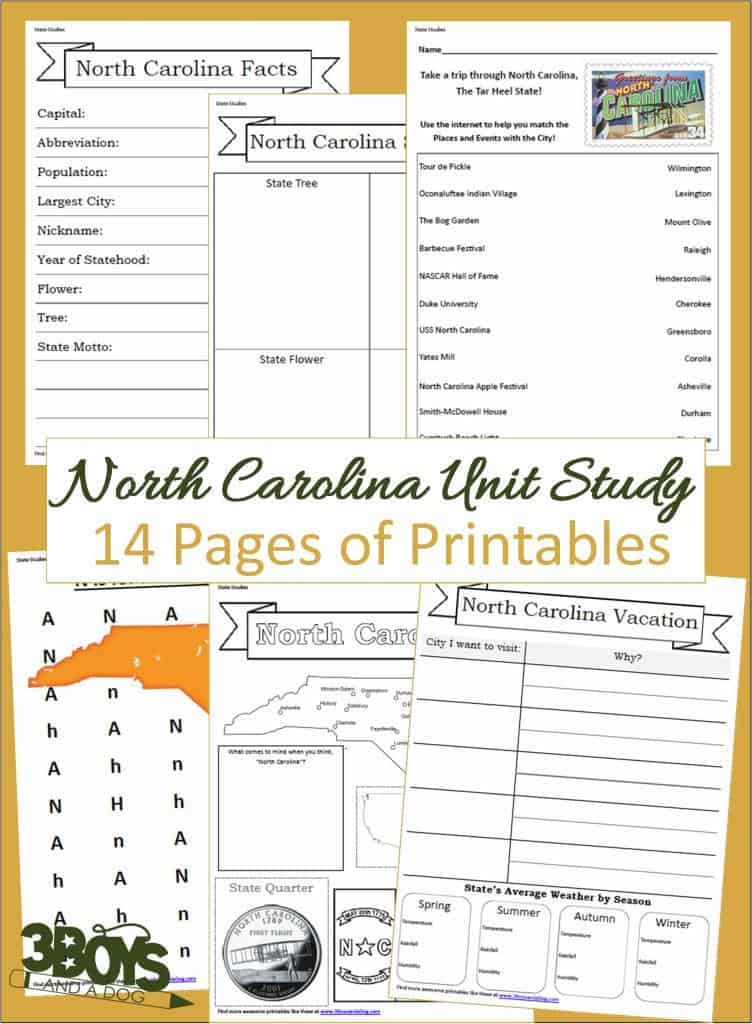 North Carolina Unit Study - 14 pages of printables