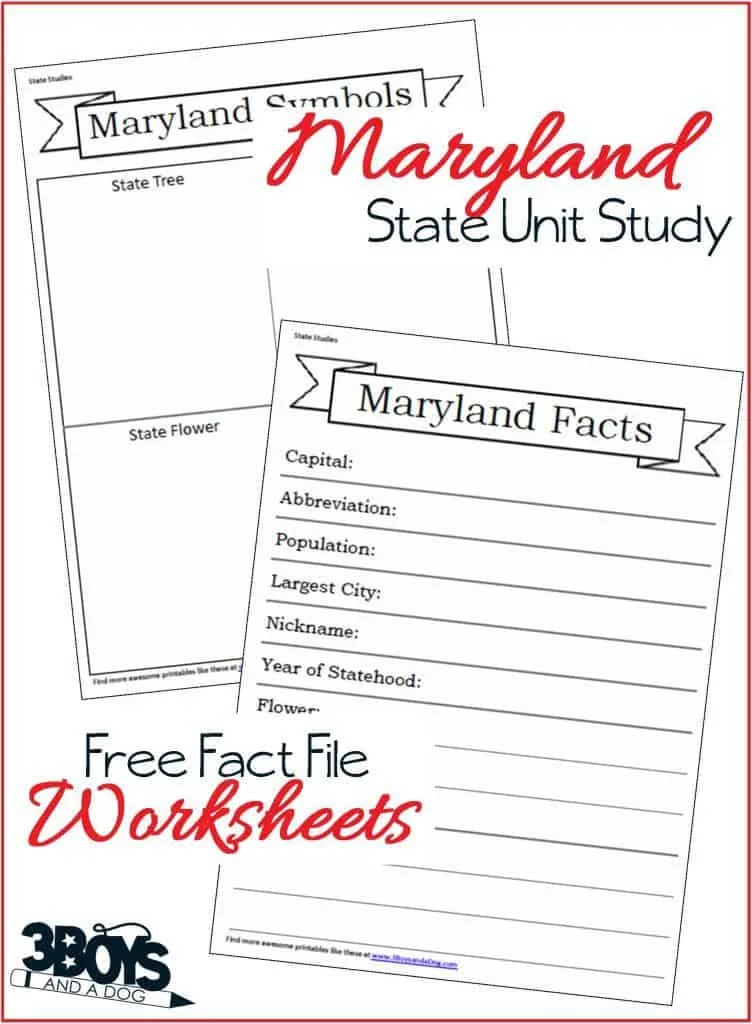 Maryland State Fact Files Worksheets