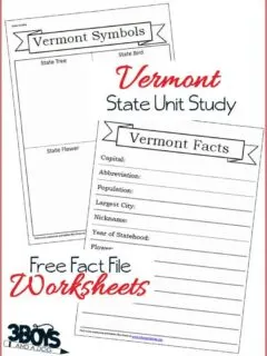 Vermont State Fact File Worksheets