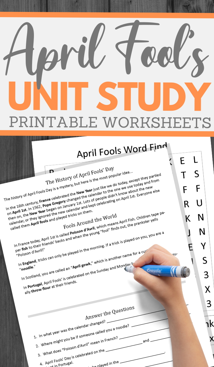 printable unit study worksheets for April Fools Day