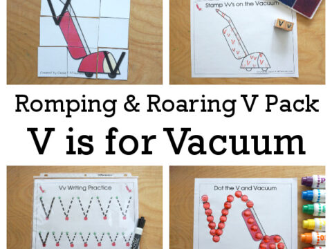 Image for Free Romping & Roaring V Pack Printable: Letter V is for Vacuum