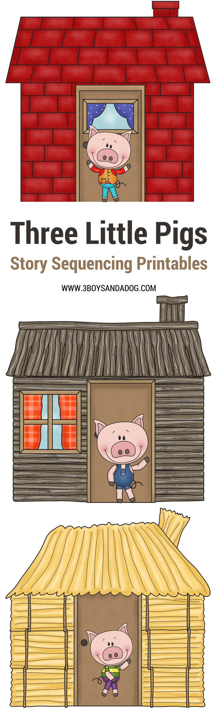 These 3 Little Pigs Pictures to Sequence are fun and educational. Paired with the classic 3 Little Pigs Story, these free printables will help your preschooler understand sequencing.