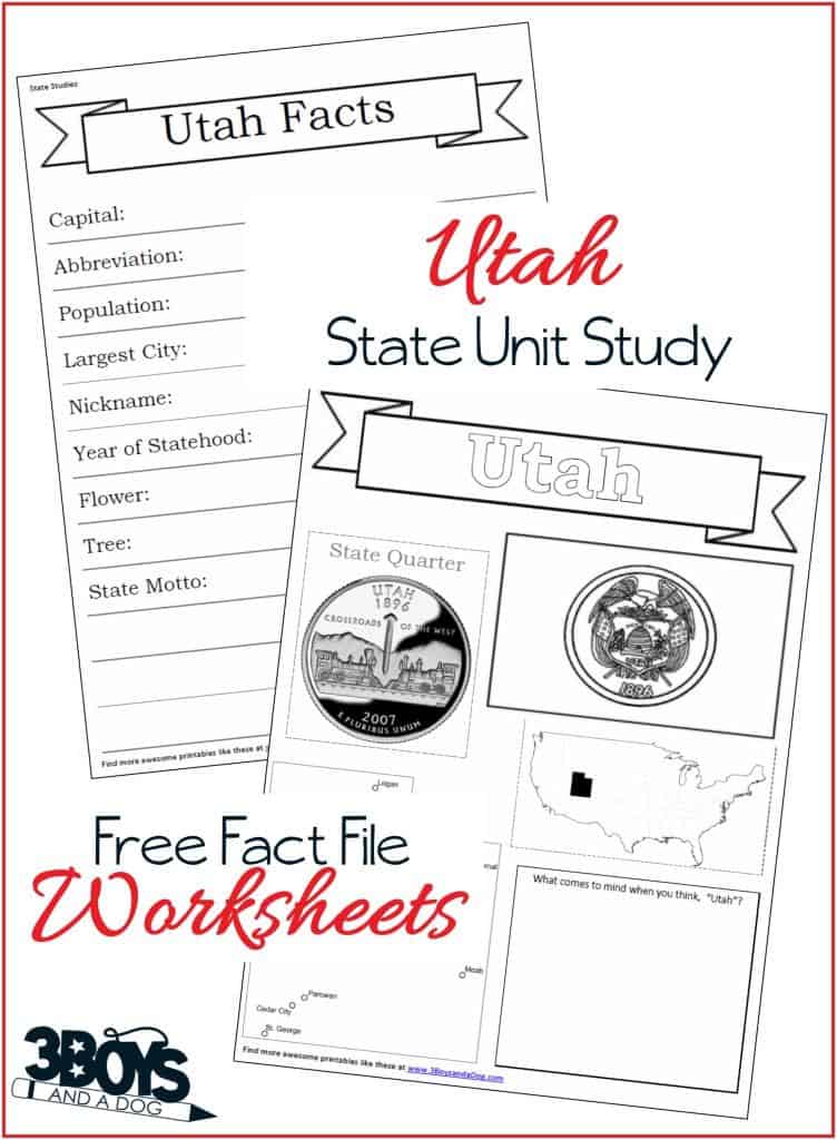 Utah State Fact File Worksheets