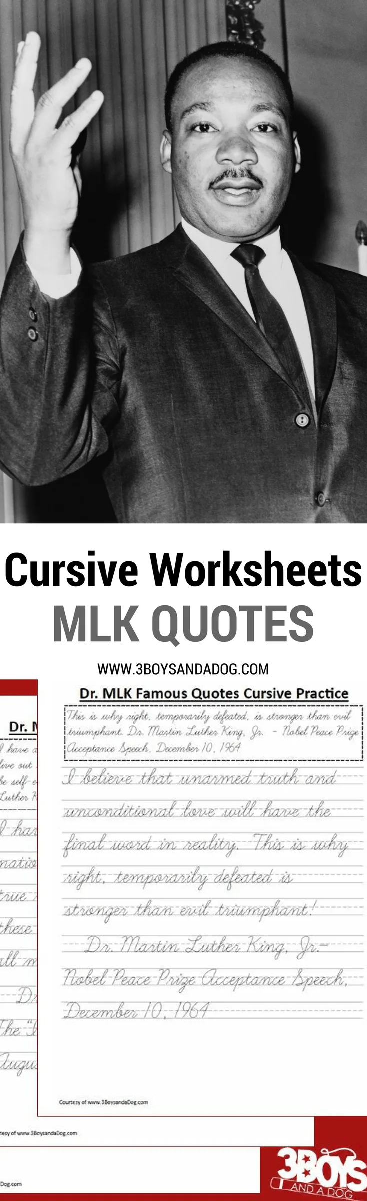 Cursive Worksheets MLK Quotes for grades 3-5. perfect for Black History Month