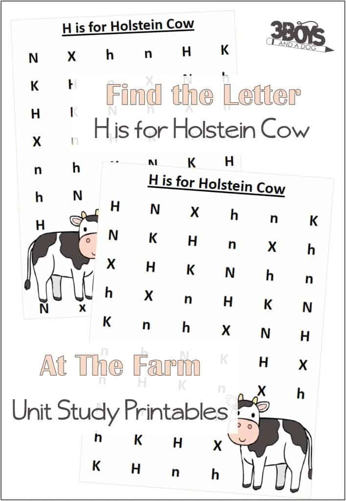 Find the Letter Printables: H is for Holstein Cow - At The Farm Unit Study