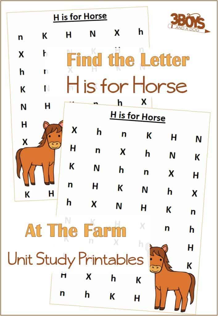Find the Letter Printables: H is for Horse - At The Farm Unit Study