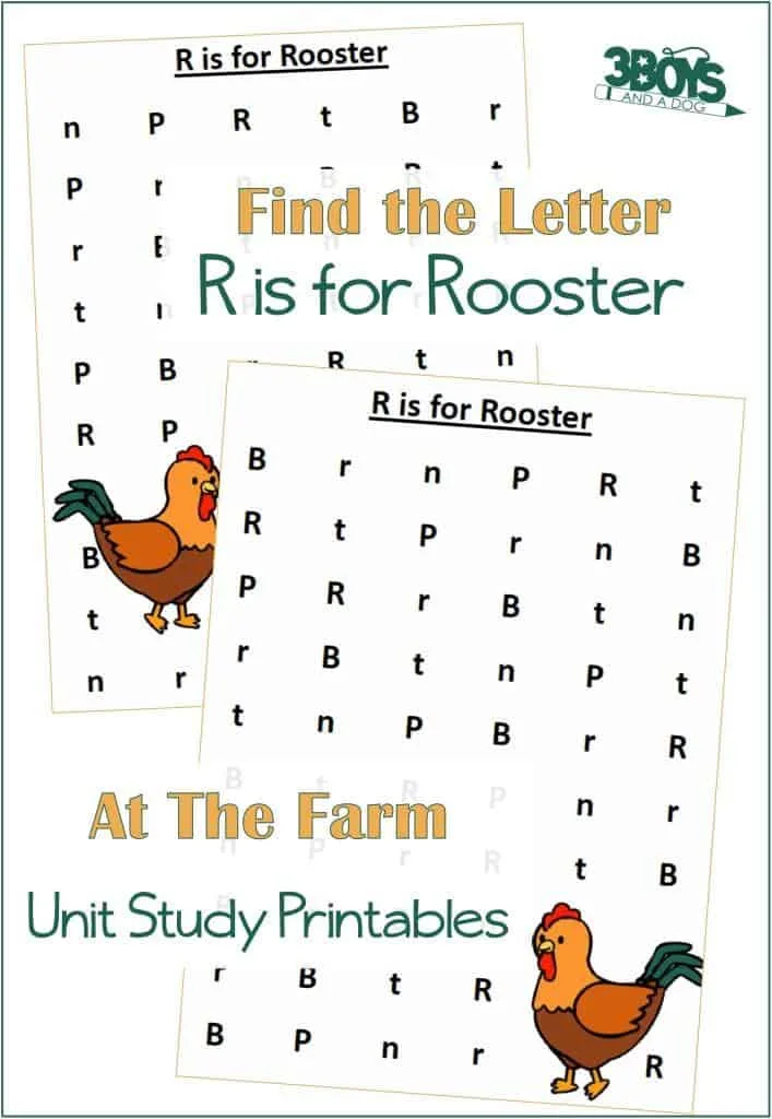 Find the Letter Printables: R is for Rooster - At The Farm Unit Study