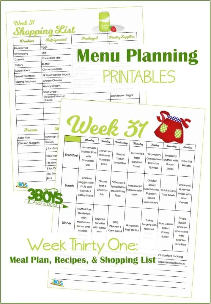 Week Thirty One Menu Plan Recipes and Shopping List