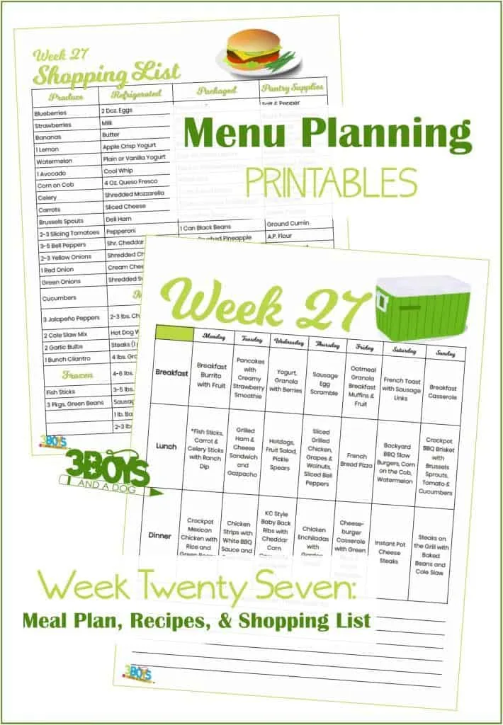 Week Twenty Seven Menu Plan Recipes and Shopping List