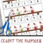 pin image that reads count the number elf on the shelf math worksheet with printable in the background