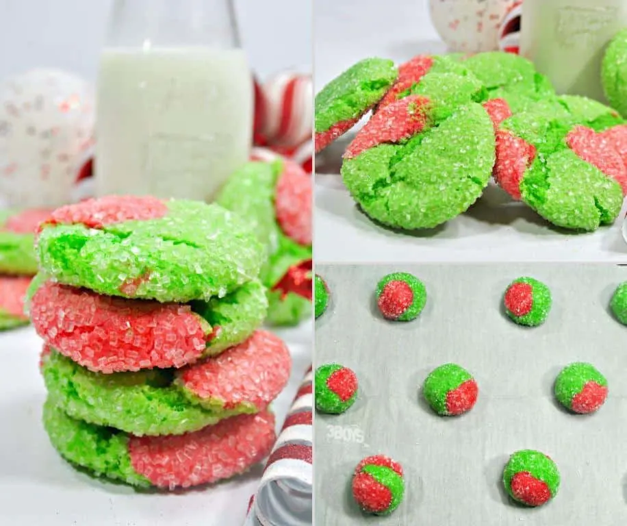 Grinch crinkle cookies made from a boxed cake mix