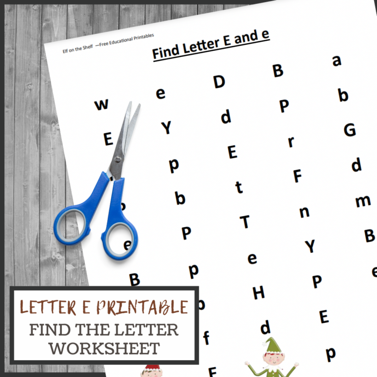 E is for Elf on the Shelf find the letter worksheet
