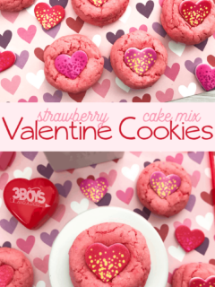heart print Valentine's Day cookies made from boxed strawberry cake mix