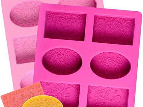 Image for 2 Pcs SJ Silicone Soap Molds, 12 Patterns Rectangle & Oval Silicone Molds for Soap Making, Cake Baking Molds, BPA Free & Nonstick