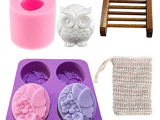 Image for Xiangfeng 2 Pack Silicone 4 Cavities Soap Mold Owl Handmade DIY Soap Molds Baking Mold Bee Wax Candles Mold with 2 Pack Soap Holder Bag