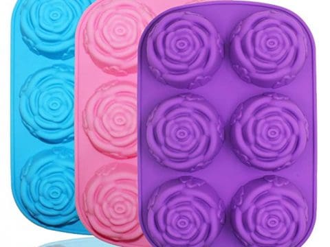 Image for Large Rose Flower Silicone Tray for Cake Bread Pudding Chocolate Muffin Soap, SENHAI 6-Cavity 3D Ice Cube Handmade Molds- Purple & Blue & Pink
