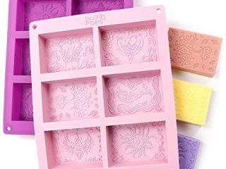 Image for Rectangle Silicone Soap Molds - Set of 2 for 12 Cavities - Mixed Patterns - Soap Making Supplies by the Silly Pops