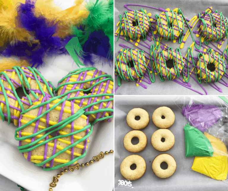 Make your own Mardi Gras donuts from cake mix