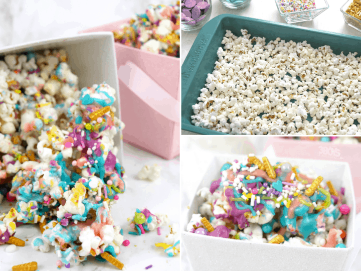 pink purple teal unicorn popcorn snack recipe
