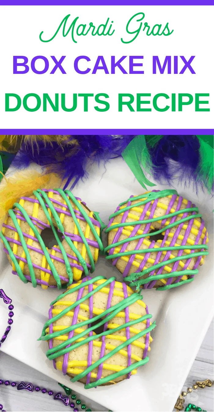 Homemade donuts from boxed cake mix for Mardi Gras