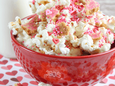 gourmet popcorn with valentines day sprinkles