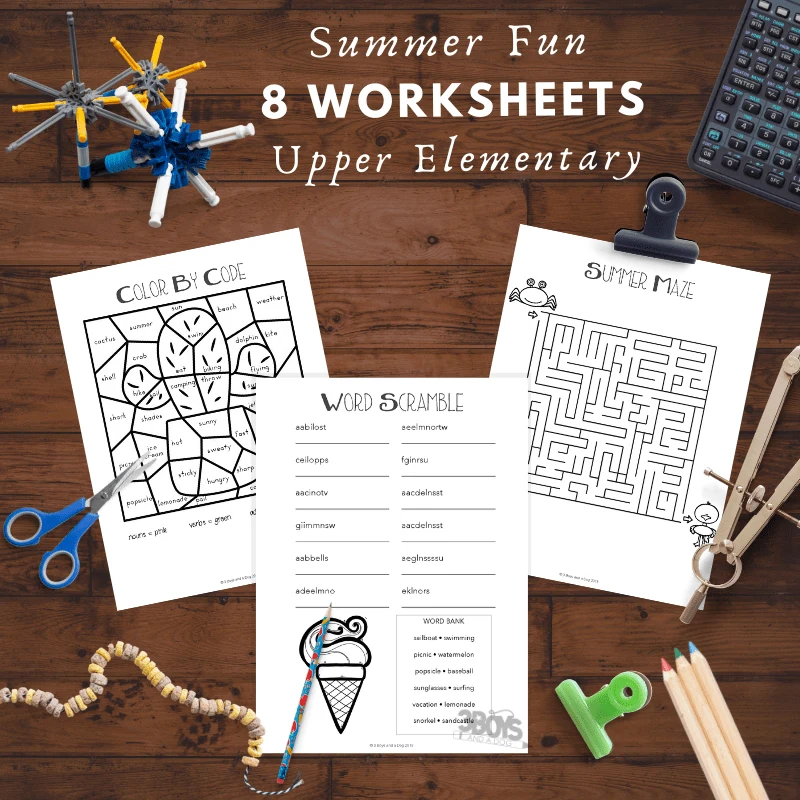 8 Summer Fun Worksheets for Upper Elementary