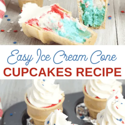 Red White and Blue cupcakes made in ice cream cones