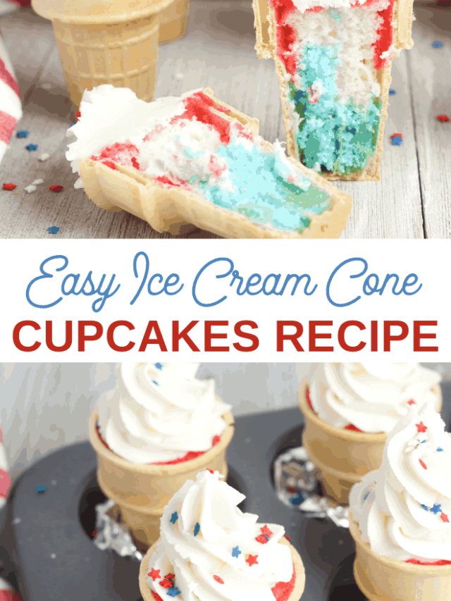 Red White and Blue cupcakes made in ice cream cones