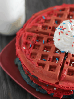 homemade red and blue waffles perfect for Dr Seuss Day