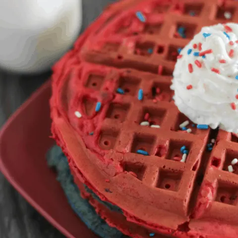 homemade red and blue waffles perfect for Dr Seuss Day