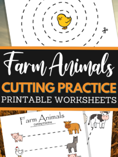 farm animals themed scissor skills sheets for fine motor practice